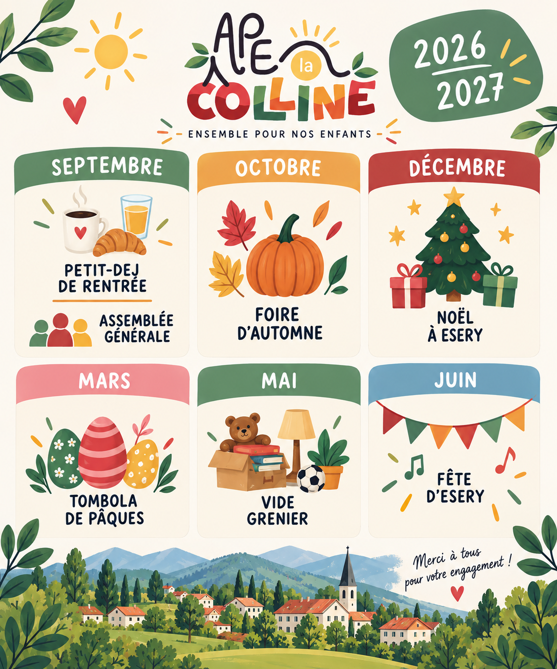 Calendrier APE La Colline 2026-2027