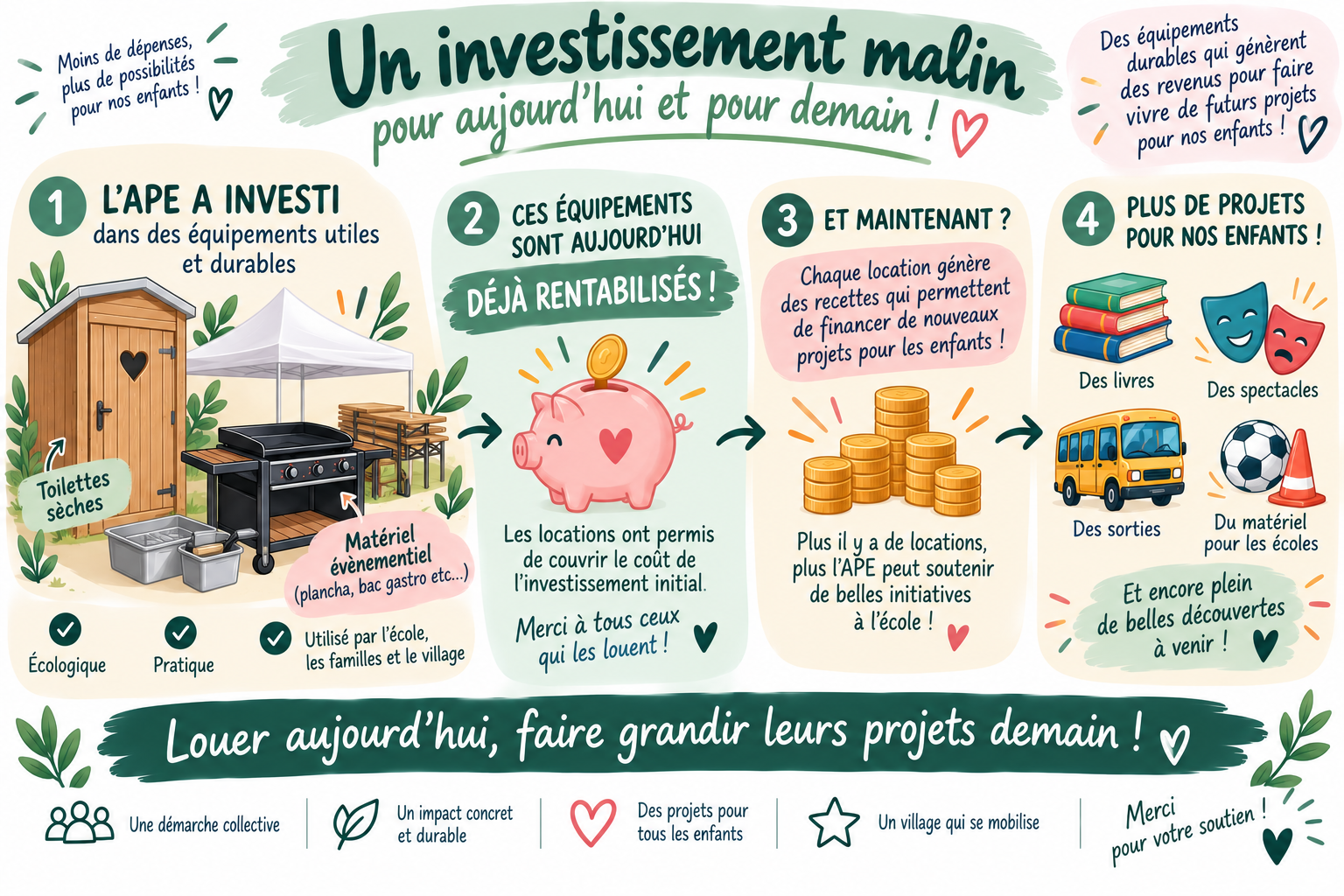 Un investissement malin pour aujourd'hui et pour demain - la location d'équipements de l'APE La Colline